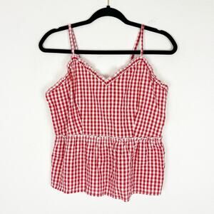 Sim & Sam Women's Top Red Gingham Strappy Crop Ruffle Smocked Summer Medium NWT